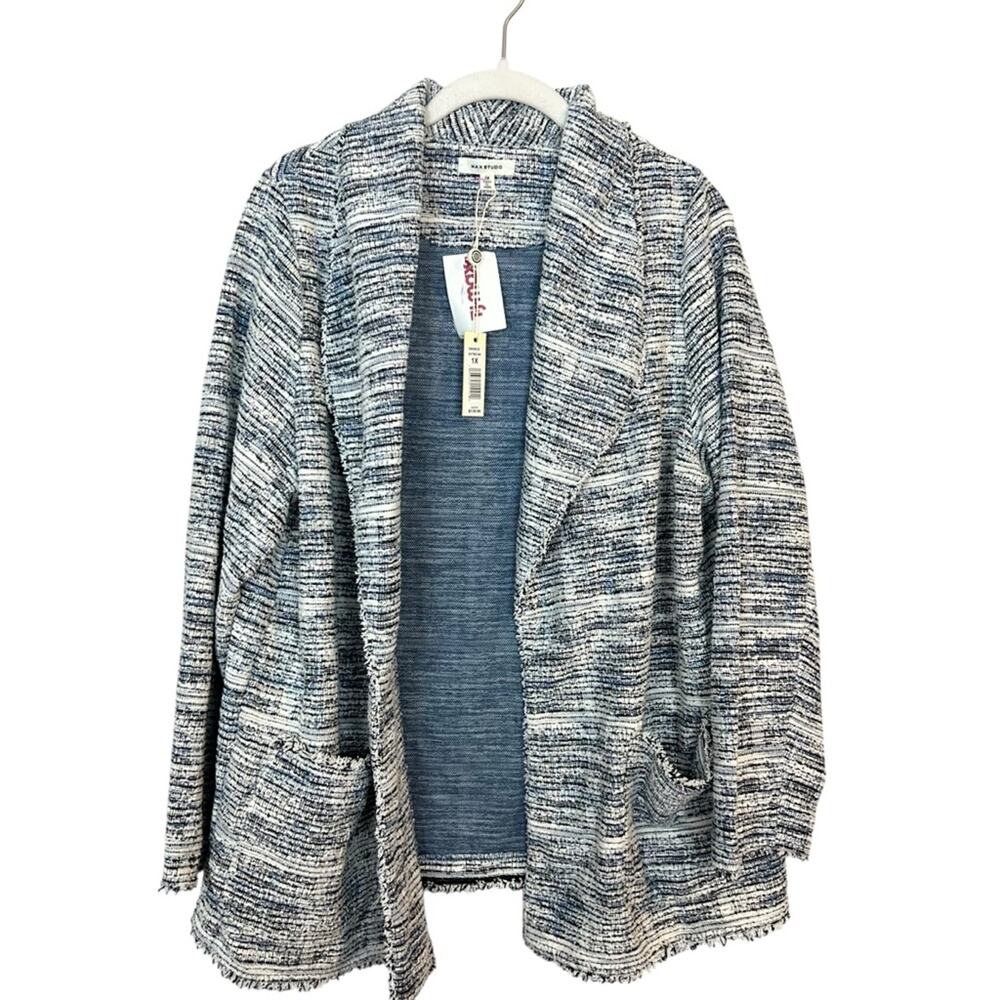 NWT Max Studio Boucle Knit Jacket Navy White sz 1X